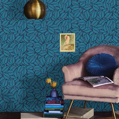 Layered Leaves Peel & Stick Wallpaper Blue - Opalhouse™: Removable, Self-Adhesive, Bohemian Botanical Decor 2 Layered Leaves Peel & Stick Wallpaper Blue - Opalhouse™: Removable, Self-Adhesive, Bohemian Botanical Decor - Image 2