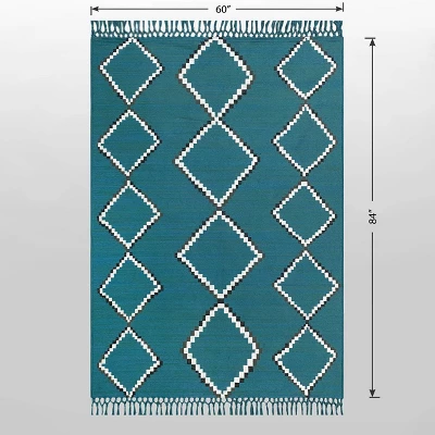 5' X 7' Soft Moroccan Tapestry With Double Knot Fringe Woven Outdoor Rug Teal - Opalhouse™ 4 5' X 7' Soft Moroccan Tapestry With Double Knot Fringe Woven Outdoor Rug Teal - Opalhouse™ - Image 4