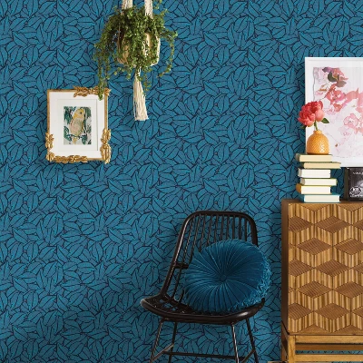 Layered Leaves Peel & Stick Wallpaper Blue - Opalhouse™: Removable, Self-Adhesive, Bohemian Botanical Decor 4 Layered Leaves Peel & Stick Wallpaper Blue - Opalhouse™: Removable, Self-Adhesive, Bohemian Botanical Decor - Image 4